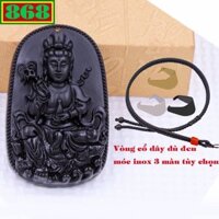 Mặt dây chuyền Quan âm bồ tát đá đen kèm vòng cổ dây dù đen + móc inox