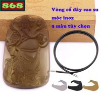 Mặt dây chuyền Quan công pha lê nâu ( size lớn - XXL ) kèm vòng cổ dây cao su đen + móc inox, vòng cổ dây chuyền