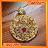 Mặt dây chuyền rồng mạ vàng  bản tròn CZ đỏ tầm 4 cm  M1212-151 -DX2  Tubi Cony - Mạnh mẽ - Đi chơi, đi tiệc đều đẹp