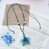 Mặt dây chuyền sao biển năm cánh màu xanh Vòng cổ bện thủy tinh có thể điều chỉnh chiều dài