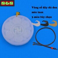 Mặt dây chuyền sen chữ Vạn đá trắng kèm vòng cổ dây dù đen + móc inox