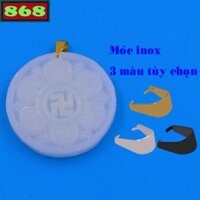 Mặt dây chuyền sen chữ Vạn đá trắng kèm móc inox
