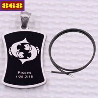 Mặt dây chuyền Song Ngư - Pisces inox trắng kèm vòng cổ dây cao su đen + móc inox, Cung hoàng đạo