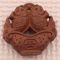 Mặt dây chuyền Song Ngư Gỗ Đào kèm vòng cổ dây đeo - Mặt dây chuyền phong thủy Gỗ - Chỉ có mặt - Móc vàng