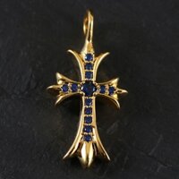 Mặt dây chuyền thánh giá nhỏ 22K mạ vàng (màu xanh sapphire)