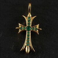 Mặt dây chuyền thánh giá nhỏ 22K mạ vàng (màu xanh ngọc lục bảo)