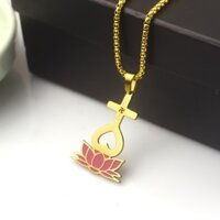 Mặt Dây Chuyền Titan Phong Thủy Thiên Tâm Đạo Cách Điệu Chữ Vạn Phối Đài Sen Hồng (Giá chưa bao gồm dây)