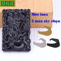 Mặt dây chuyền tượng Quan công đá đen chữ nhật kèm móc inox