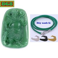 Mặt dây chuyền tượng Quan công đá xanh kèm vòng cổ dây cao su + móc inox