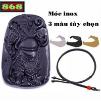 Mặt dây chuyền tượng Quan công đá đen kèm vòng cổ dây dù đen + móc inox