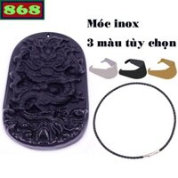 Mặt dây chuyền tượng rồng đá đen kèm vòng cổ dây da đen + móc inox