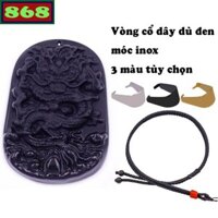 Mặt dây chuyền tượng rồng đá đen size lớn kèm vòng cổ dây dù đen + móc inox, thìn, Phật bản mệnh