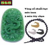 Mặt dây chuyền tượng rồng đá xanh kèm vòng cổ hạt chuỗi đá đen + móc inox