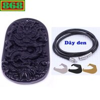 Mặt dây chuyền tượng rồng đá đen kèm vòng cổ dây cao su + móc inox