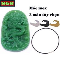 Mặt dây chuyền tượng rồng đá xanh kèm vòng cổ dây da đen + móc inox
