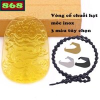 Mặt dây chuyền tượng rồng pha lê vàng kèm vòng cổ hạt chuỗi đá đen + móc inox