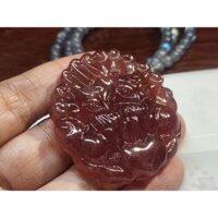 Mặt dây đá thạch anh dâu tây tự nhiên hình hồ ly chúa
