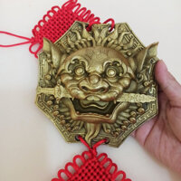Mặt hổ phù ngậm kiếm bằng đồng 15cm, gương hổ phù trấn trạch