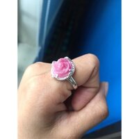 Mặt Hoa Mẫu Đơn đá Ruby bọc bạc ta nguyên chất