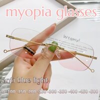 Mắt Kính Cận Thị Không Gọng Vuông Màu Gradient Chống Ánh Sáng Xanh Dương Thời Trang Cho Nữ