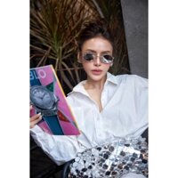 Mắt Kính Mát Nữ Chống Uv Tròng Kính Mắt Bầu Dục Màu Tráng Gương Gọng Kính Kim Loại Cá Tính -850 TG
