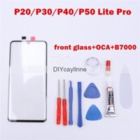Mặt kính trước + Keo OCA cho Thay thế mặt kính cảm ứng bên ngoài Huawei P20 P30 P40 P50 Lite Pro + Bộ công cụ B7000