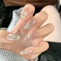 Mắt Mèo Pháp Đeo Móng Tay Mạ Vàng Mặt Trăng Ngôi Sao Hình Bầu Dục Miếng Dán Làm Móng Tay