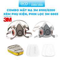 Mặt nạ 3M lọc hơi hữu cơ 6100/ 6200 kèm phin lọc 3M 6003 kết hợp tấm lọc bụi 5N11 cùng nắp giữ 501