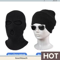 Mặt nạ ba lỗ ấm áp Mặt nạ mũ trùm đầu đi xe đạp Mũ len dệt kim màu trơn ngoài trời touchtouch.vn