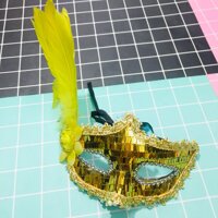 Mặt nạ hoá trang kim sa đính hoa lông vũ nhiều màu - MẪU 1