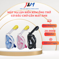 Mặt Nạ Lặn Biển Full Face Kèm Ống Thở, Kính Lặn 180° Có Đầu Gắn Camera – Tặng Kèm Nút Bịt Tai