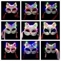 Mặt nạ mèo phát sáng Sơn nửa mặt Fox Phong cách Nhật Bản Anime Mặt nạ phát sáng mèo nửa mặt