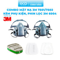 Mặt nạ phòng độc 3M 7501, 7502 kết hợp phin lọc 3M 6004, tấm lọc bụi 5N11 cùng nắp giữ 501
