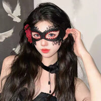 Mặt nạ ren cá tính Halloween bóng tối sexy cho phụ nữ, mặt nạ nửa mặt hoa hồng tua rua, đạo cụ tiệc 2.24