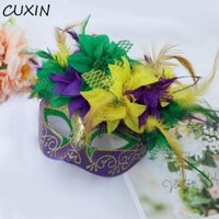 Mặt nạ sơn hóa trang CUXIN, Mặt nạ lễ hội Brazil bằng nhựa nửa mặt, Đạo cụ ảnh Mặt nạ hoa lông vũ thủ công lễ hội Chủ đề ngày lễ ThánhPatrick