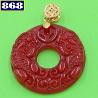 Mặt ngọc bội Tỳ Hưu đôi 3.3 đỏ