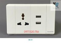 Mặt ổ cắm điện đơn 3 chấu đa năng và ổ cắm sạc USB 5V-2.1A novalink mã A6-31 màu trắng cao cấp