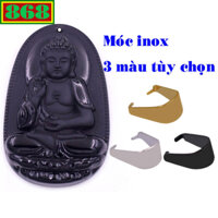 Mặt Phật A di đà đá đen kèm móc inox, mặt Phật bản mệnh, mặt dây chuyền Phật