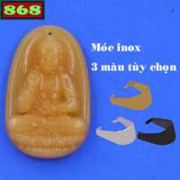 Mặt Phật A di đà đá vàng kèm móc inox, mặt Phật bản mệnh, mặt dây chuyền Phật