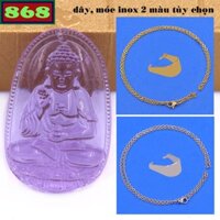 Mặt Phật A di đà pha lê tím kèm dây chuyền inox, mặt Phật bản mệnh, trang sức phong thủy