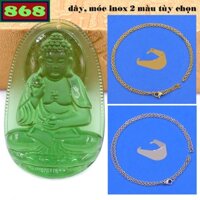 Mặt Phật A di đà pha lê xanh lá 3.6 cm và 5 cm kèm dây chuyền inox