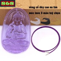 Mặt Phật A di đà thuỷ tinh tím kèm vòng cổ dây cao su tím - Phật bản mệnh