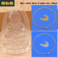 Mặt Phật A di đà thủy tinh trắng kèm dây chuyền inox, mặt Phật bản mệnh, trang sức phong thủy