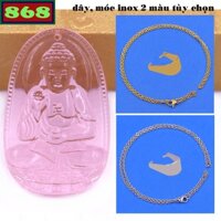 Mặt Phật A di đà thủy tinh hồng kèm dây chuyền inox - Phật bản mệnh