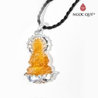 Mặt Phật Bà Quan Thế Âm Bồ Tát thạch anh tóc Vàng Bọc Bạc - Ngọc Quý