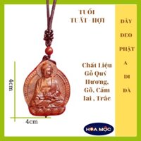 Mặt phật bản mệnh A Di Đà - tuổi Tuất, tuổi Hợi - Kèm dây đeo - Điêu khắc gỗ Cẫm Lai, Mun, Hương, Trắc (HOA MỘC)