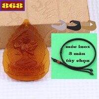 Mặt Phật bản mệnh Văn thù pha lê trà size lớn kèm vòng cổ dây dù + móc inox