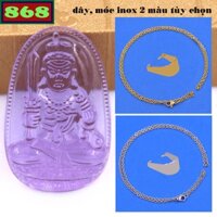 Mặt Phật Bất động minh vương thủy tinh tím kèm dây chuyền inox - Phật bản mệnh