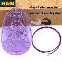 Mặt Phật Bất động minh vương thủy tinh tím kèm vòng cổ dây cao su tím - Phật bản mệnh
