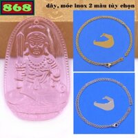 Mặt Phật Bất động minh vương thuỷ tinh hồng kem dây chuyền inox - Phật bản mệnh